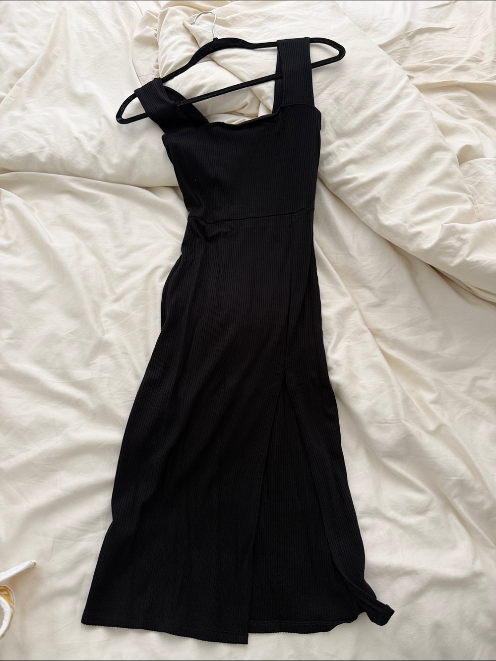 Reformation Black Ribbed Cassi Dress with Wide Straps